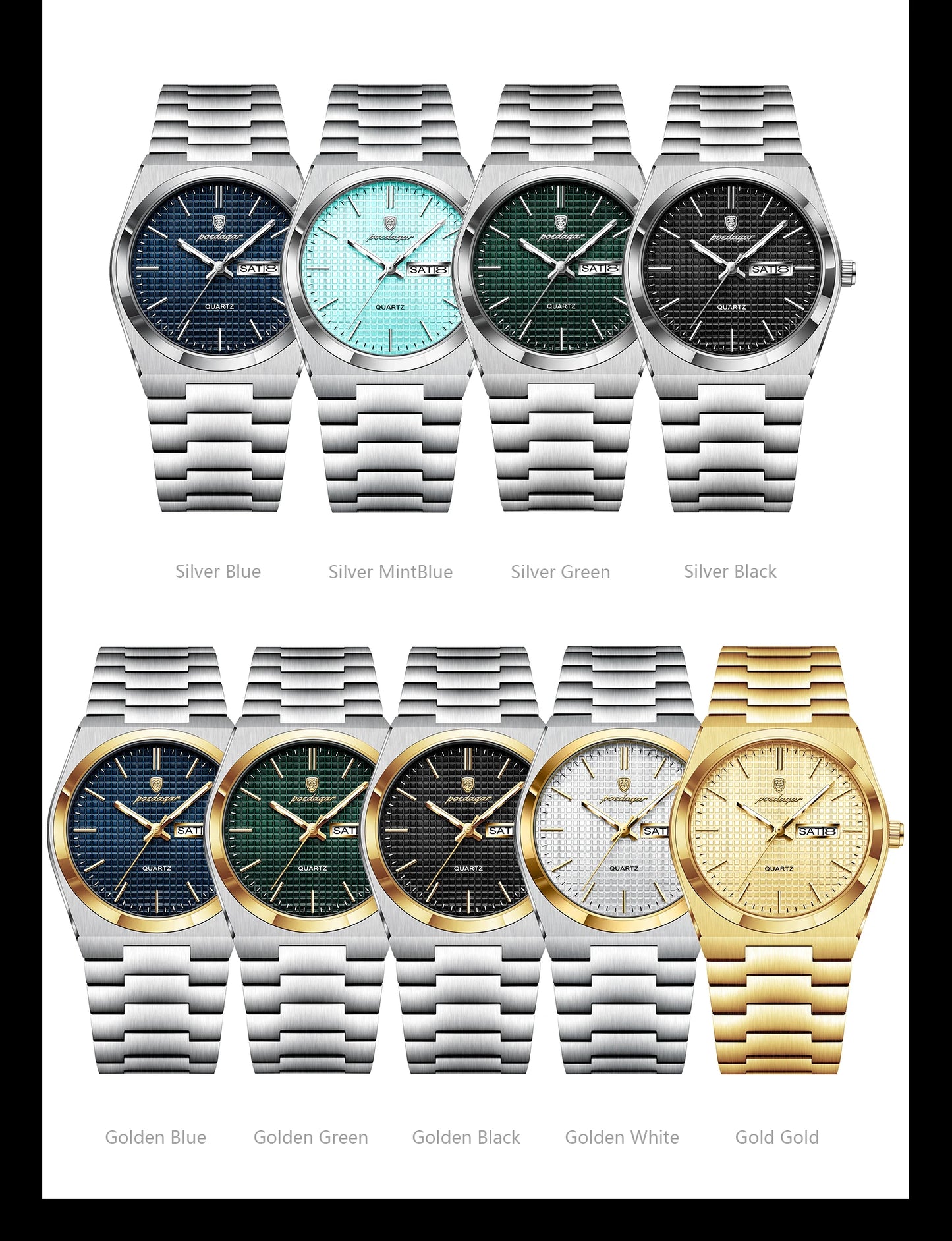 Full Calendar Stainless Steel Watch – Luminous Dial with Hidden Clasp Bracelet