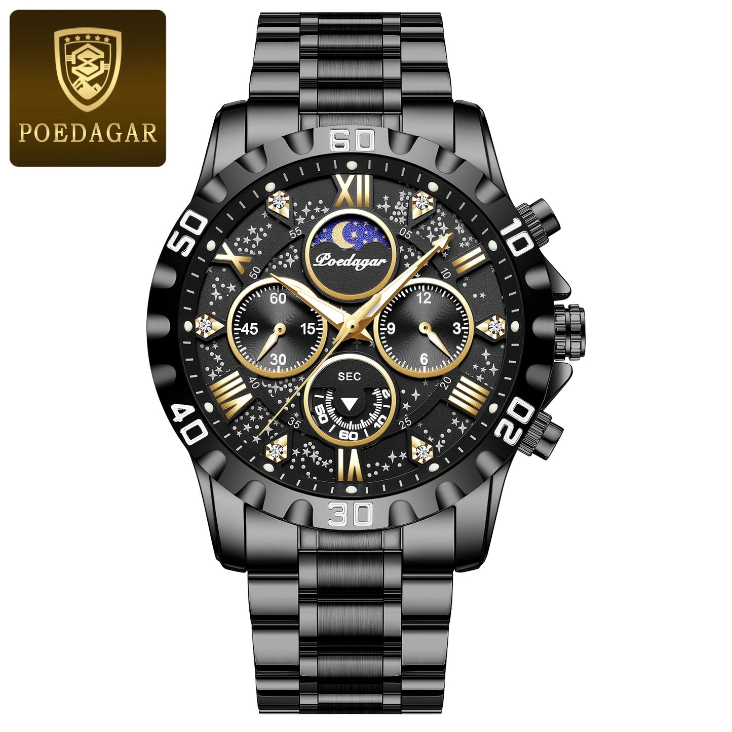 Chronograph Watch with Multiple Time Zone – Roman Numeral Dial & Sapphire Crystal