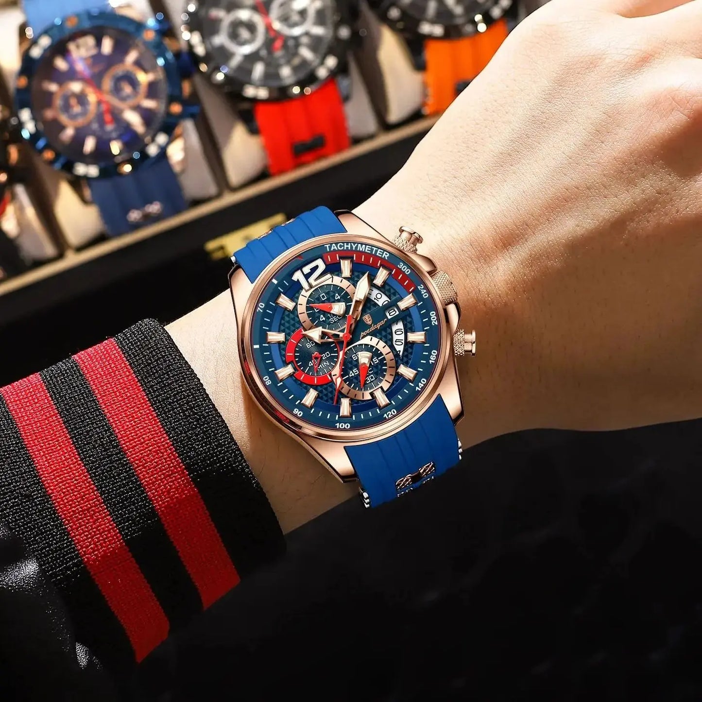 Chronograph Sport Watch – Large Arabic Dial with Silicone Strap & Full Calendar