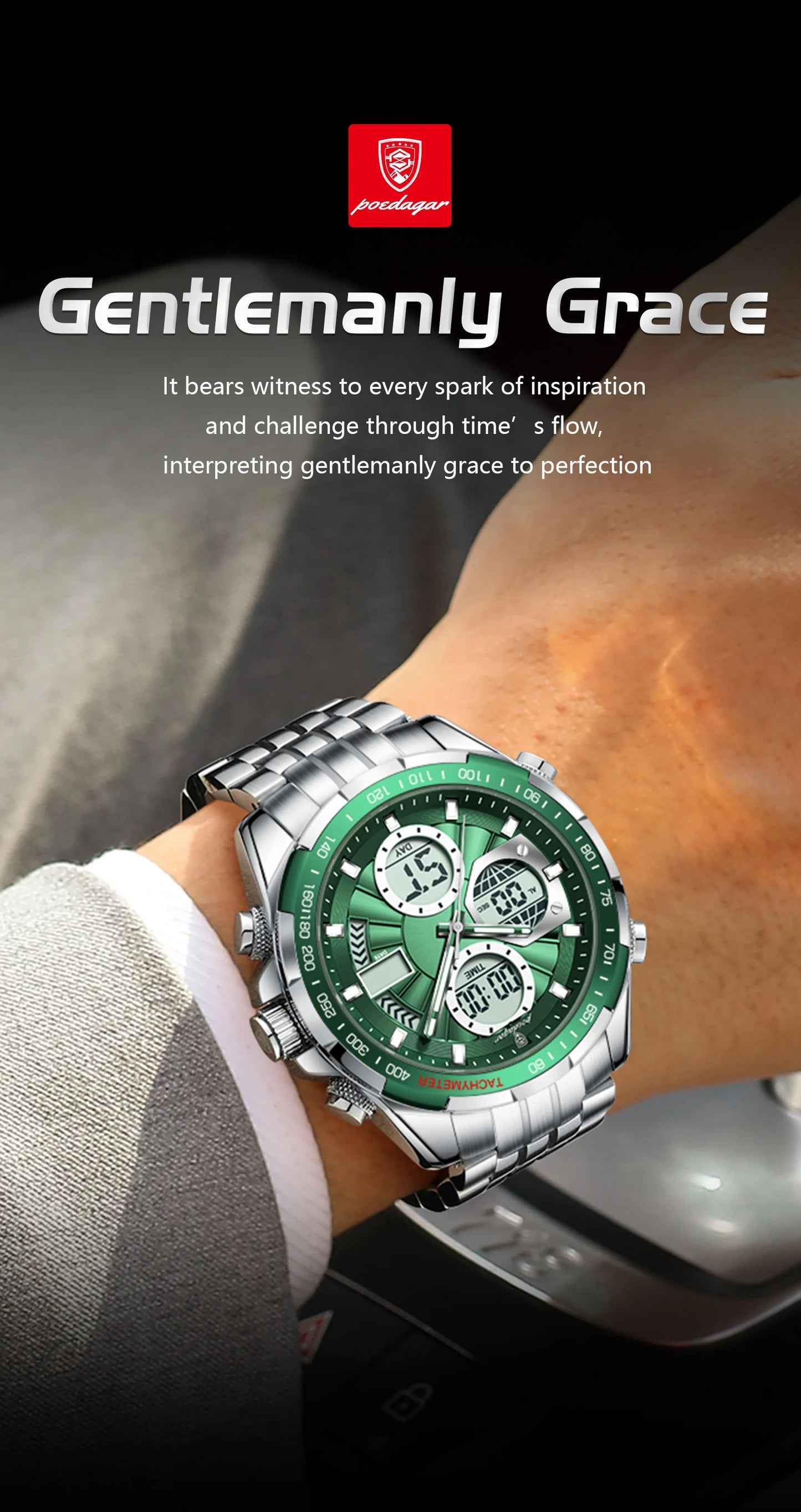 Dual Time Chronograph Watch – Analog-Digital Display with LED & Full Calendar