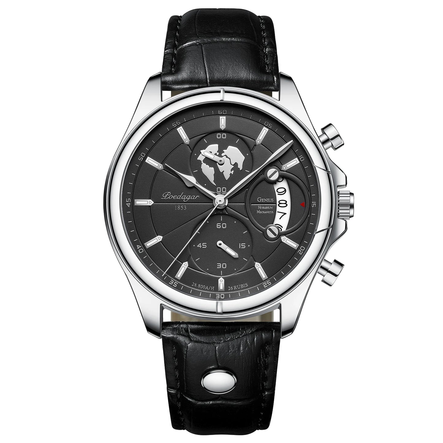 Chronograph Leather Watch – Full Calendar & Luminous Dial