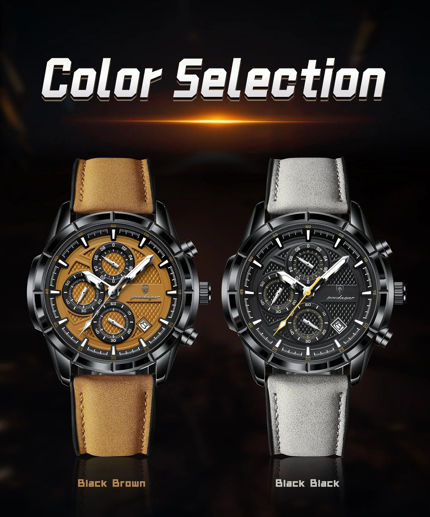 Large Chronograph Watch – Arabic Dial with Leather Strap & Date