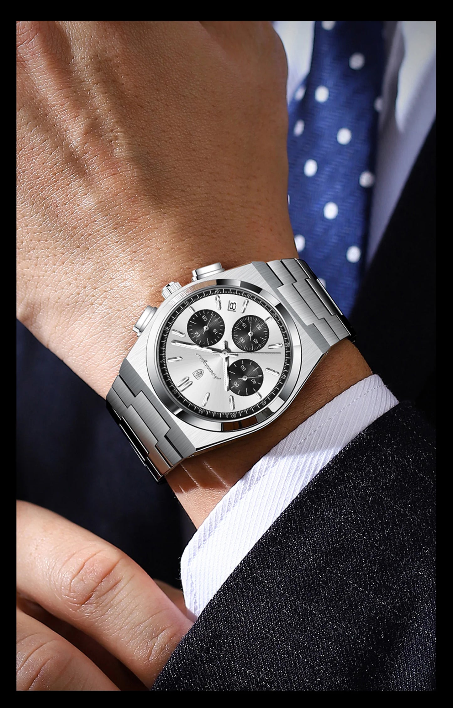 Chronograph Watch – Luminous Numberless Dial with Hidden Clasp