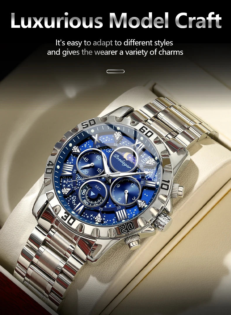 Chronograph Watch with Multiple Time Zone – Roman Numeral Dial & Sapphire Crystal