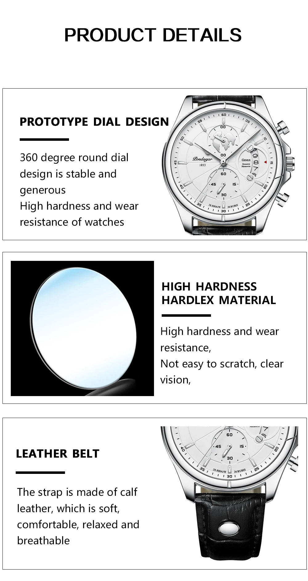 Chronograph Leather Watch – Full Calendar & Luminous Dial