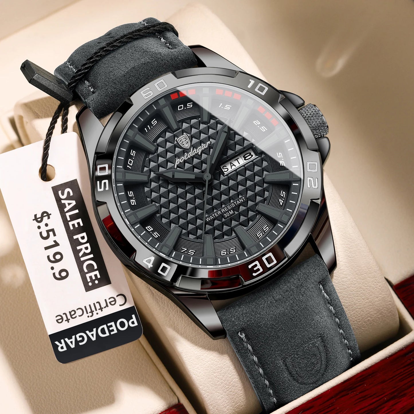 Large Arabic Dial Watch – Full Calendar with Leather Strap