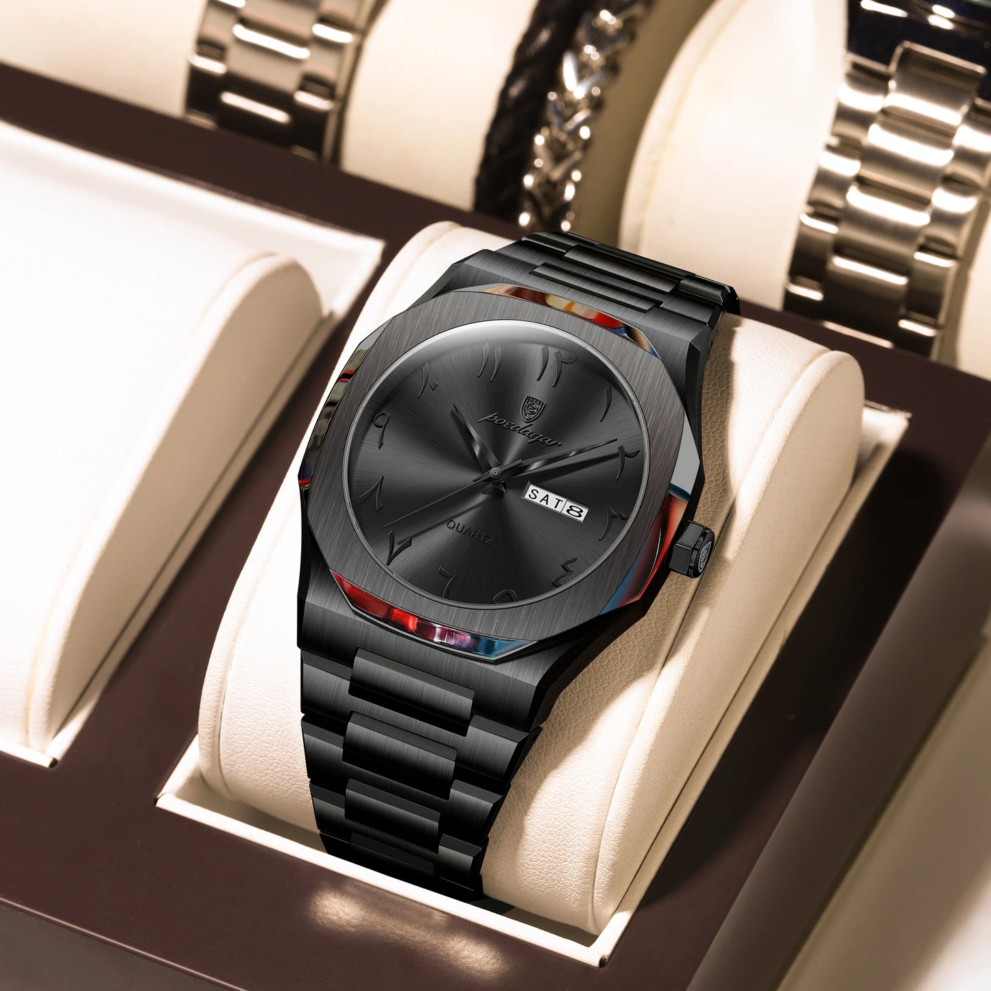 Irregular Shape Full Calendar Watch – Date & Week Display with Hidden Clasp