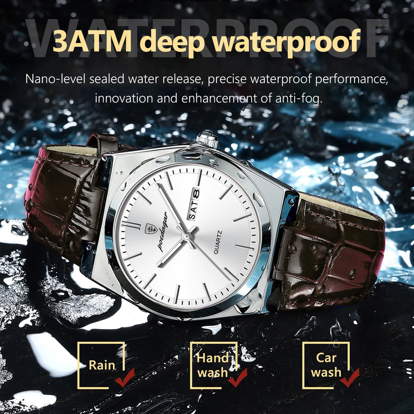Full Calendar Leather Watch – Luminous Dial with Date, Week & Classic Buckle