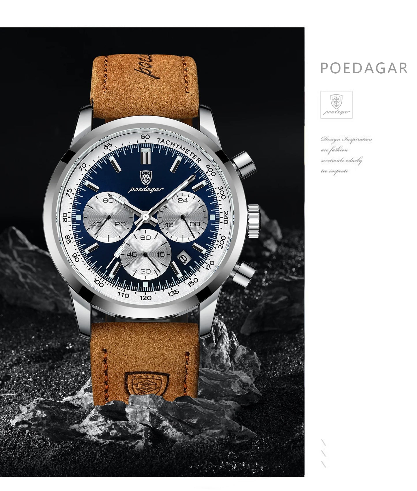 Chronograph Leather Watch – Full Calendar with Luminous Dial
