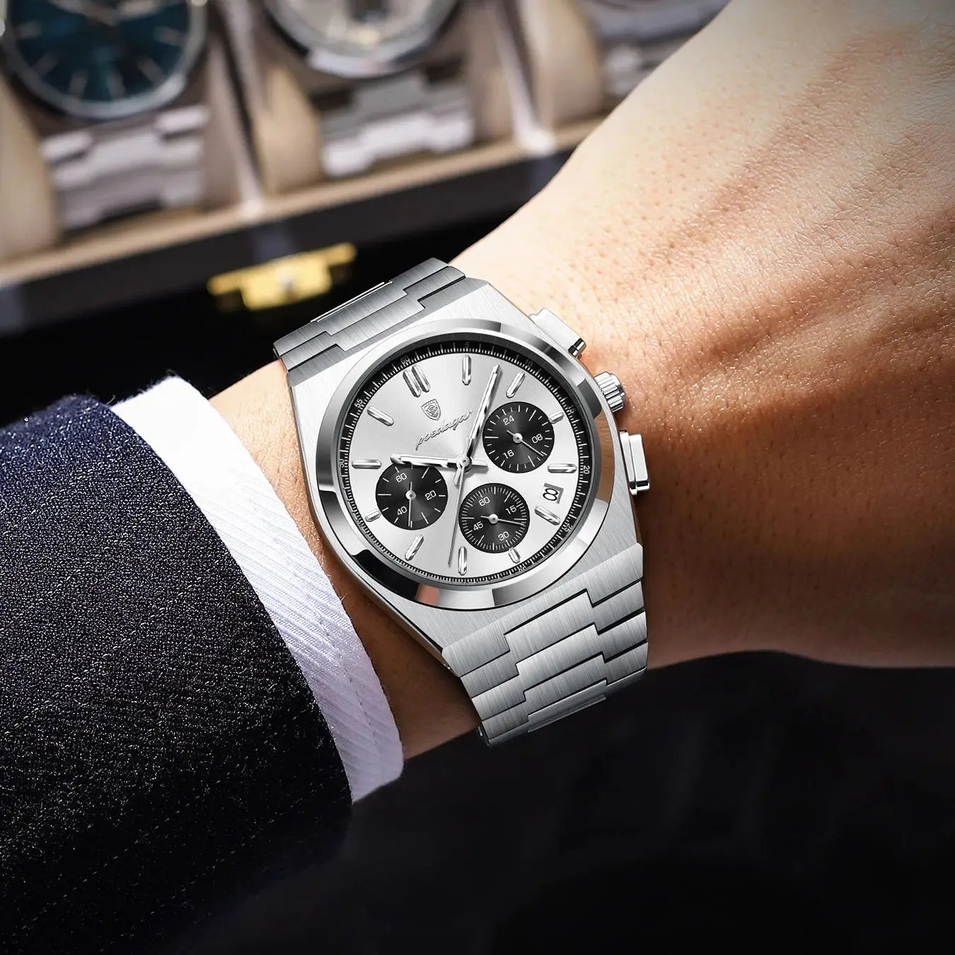 Chronograph Watch – Luminous Numberless Dial with Hidden Clasp
