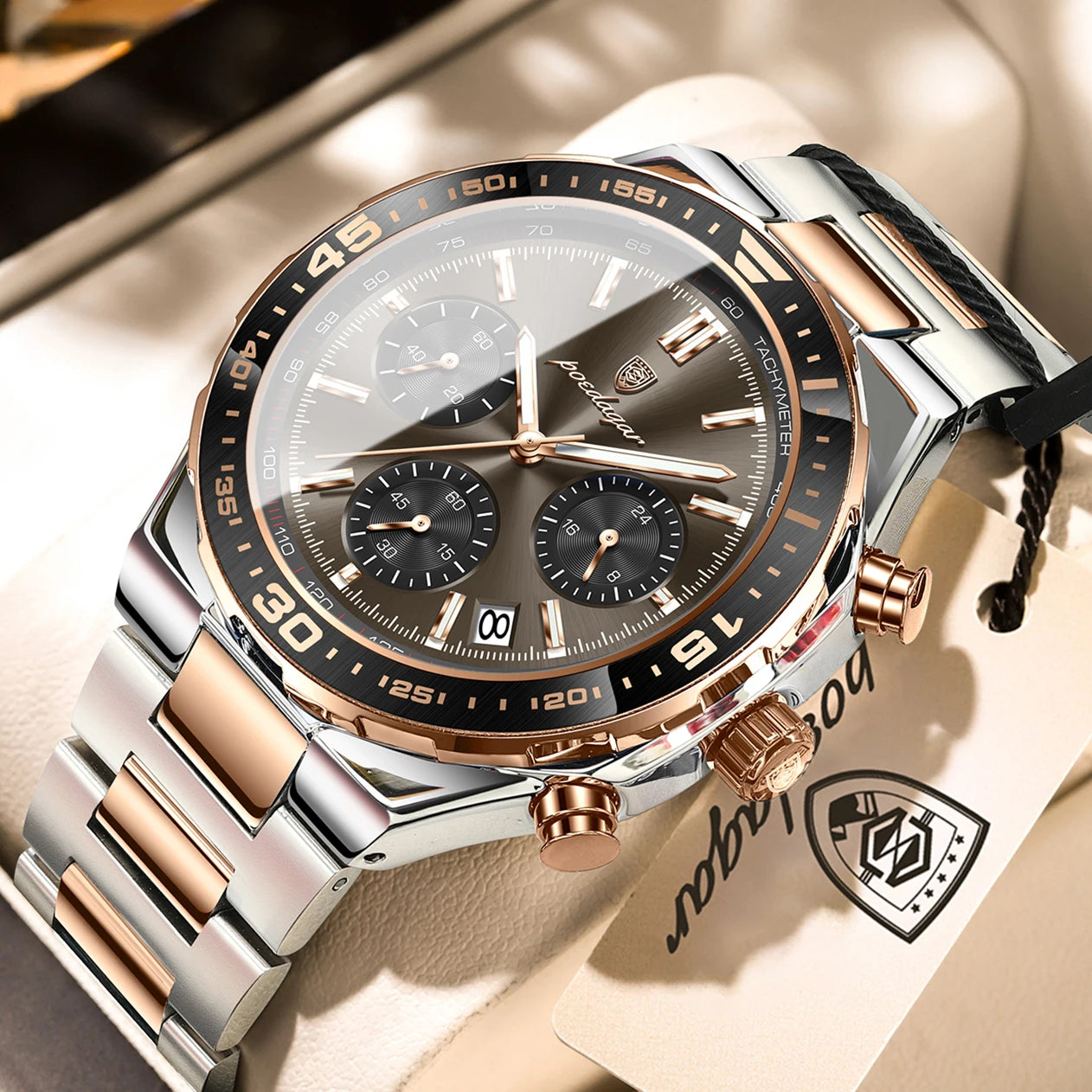 Business Chronograph Watch – Stainless Steel, Luminous Dial, Date Display