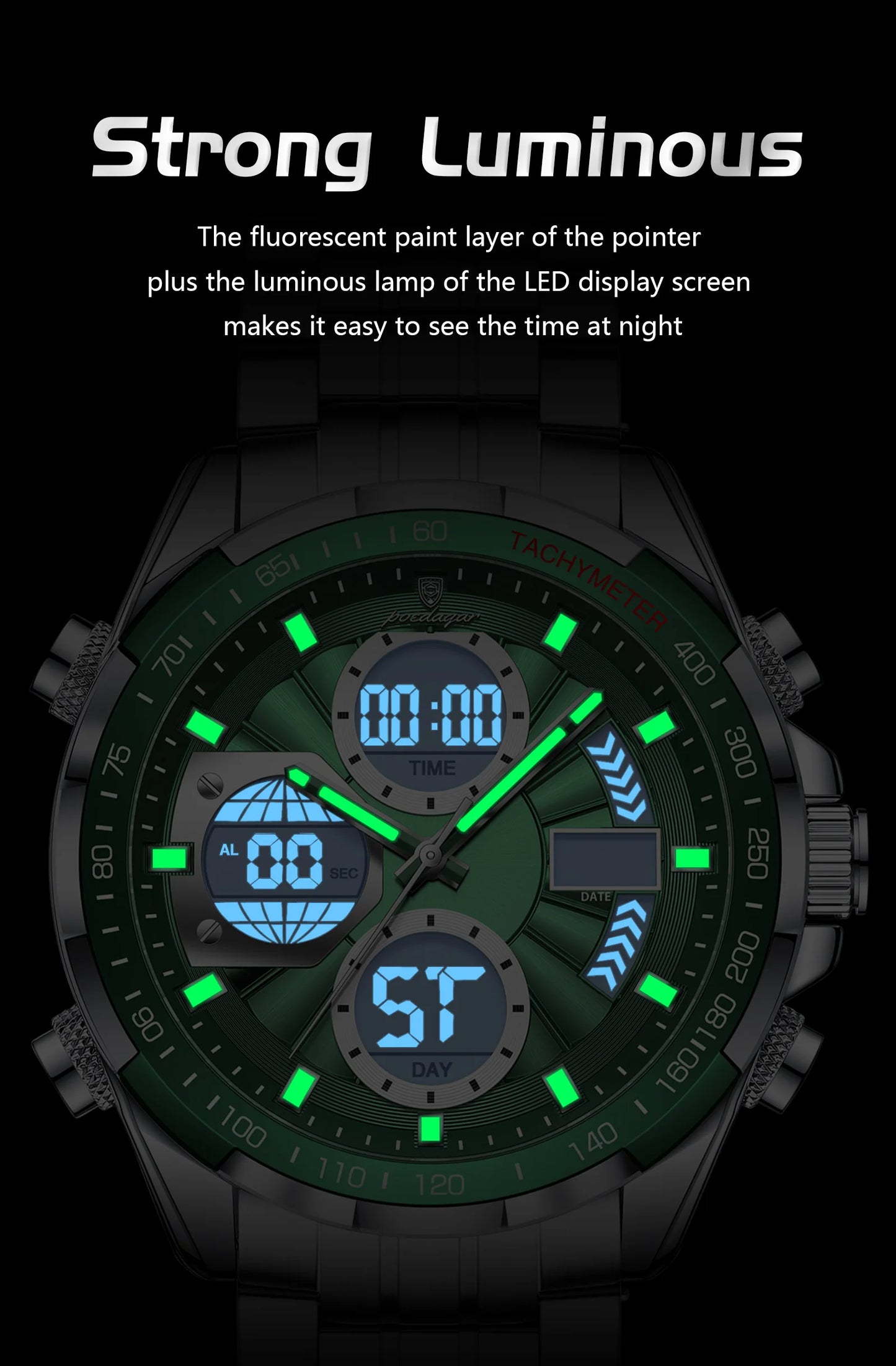 Dual Time Chronograph Watch – Analog-Digital Display with LED & Full Calendar