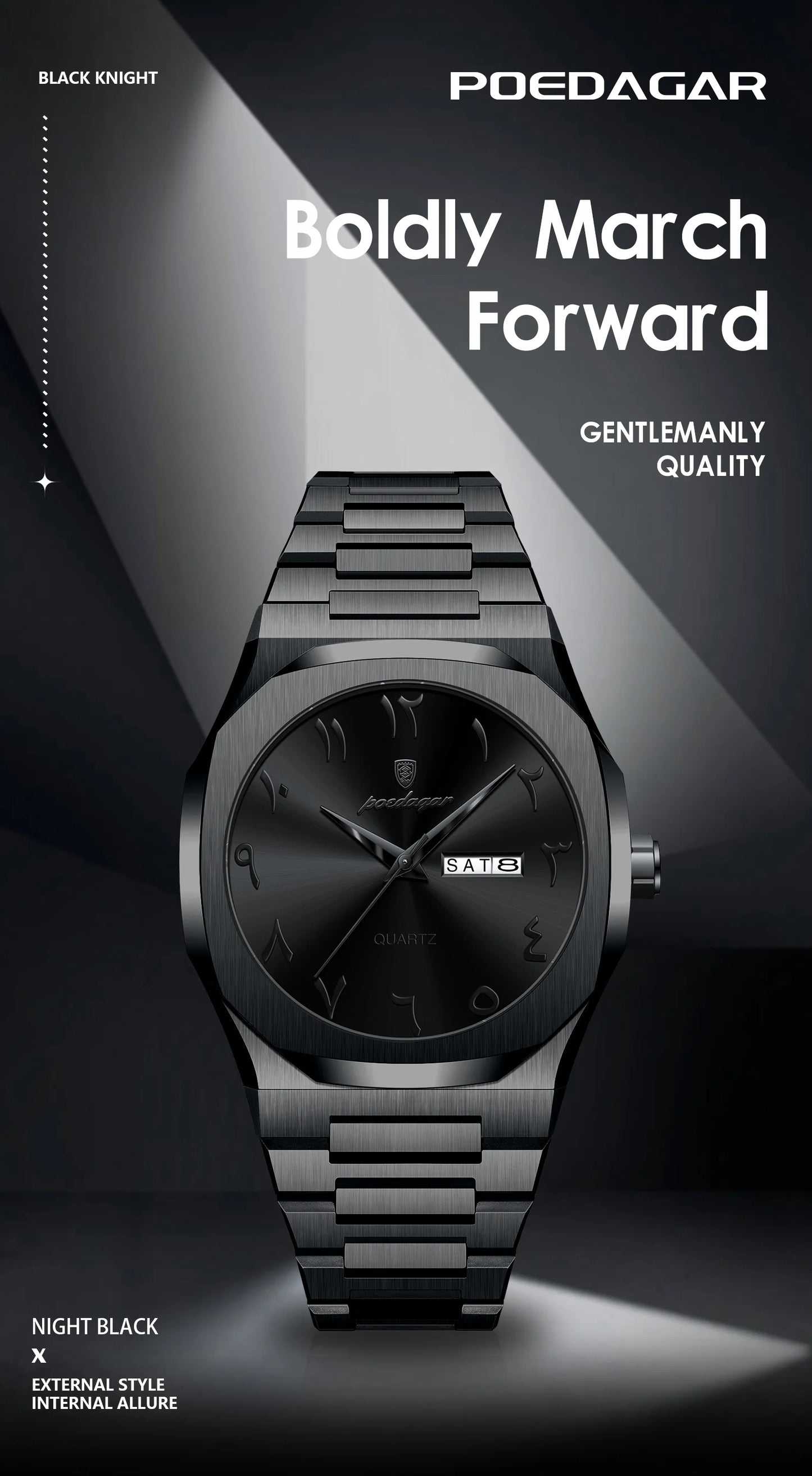 Irregular Shape Full Calendar Watch – Date & Week Display with Hidden Clasp