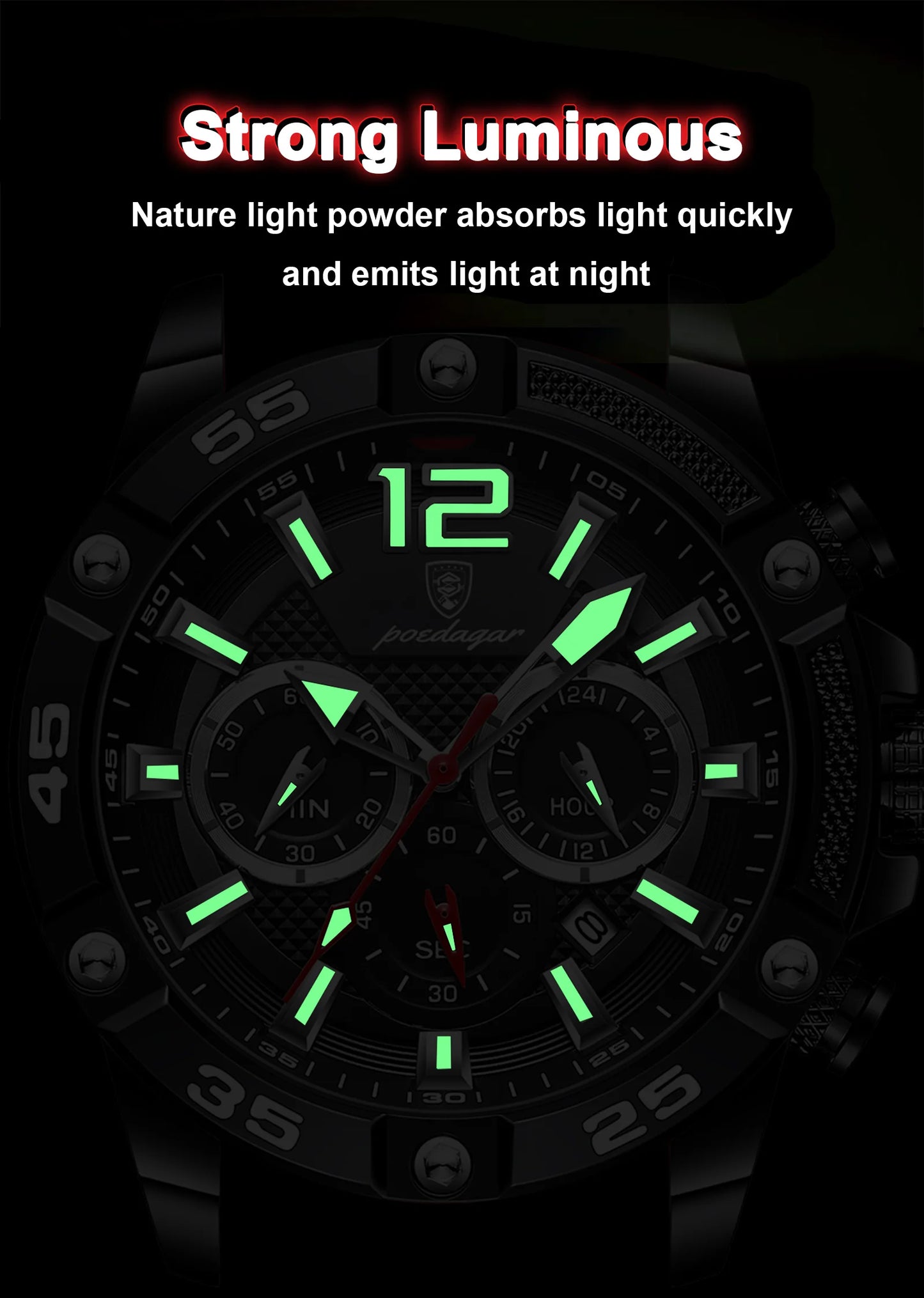 Large Chronograph Sport Watch – Luminous Dial with Silicone Strap & Date