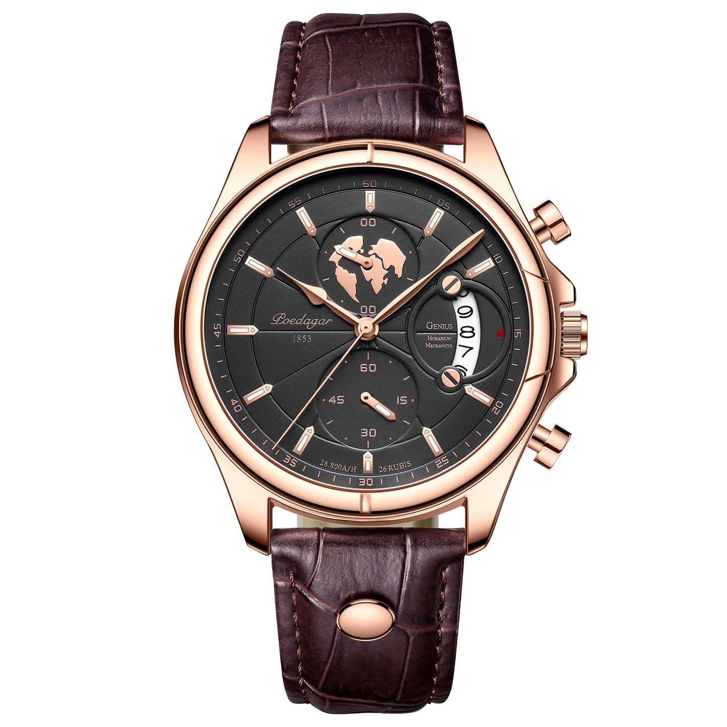 Chronograph Leather Watch – Full Calendar & Luminous Dial