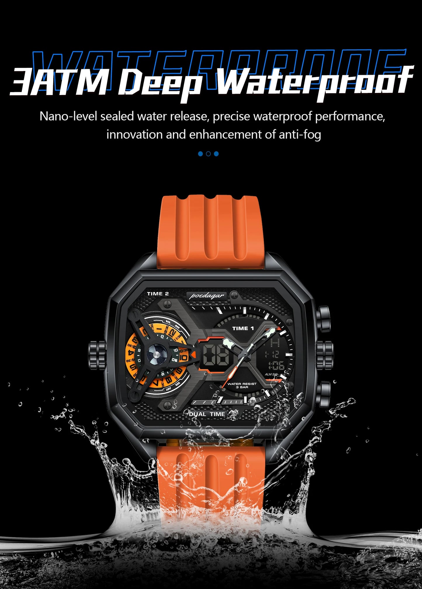 LED Chronograph Sport Watch – Dual Time & Alarm with Silicone Strap