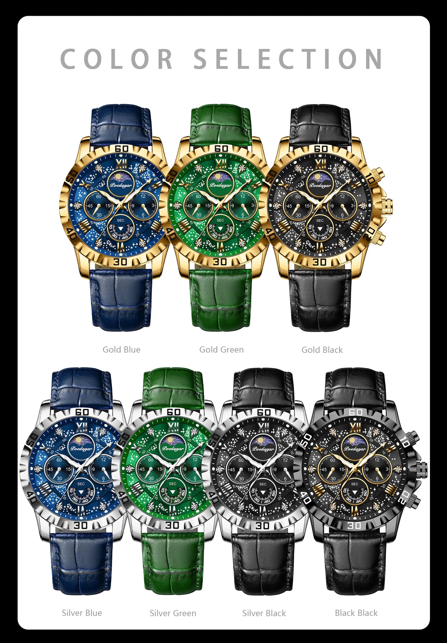 Chronograph Watch with Multiple Time Zone – Leather Strap & Sapphire Crystal