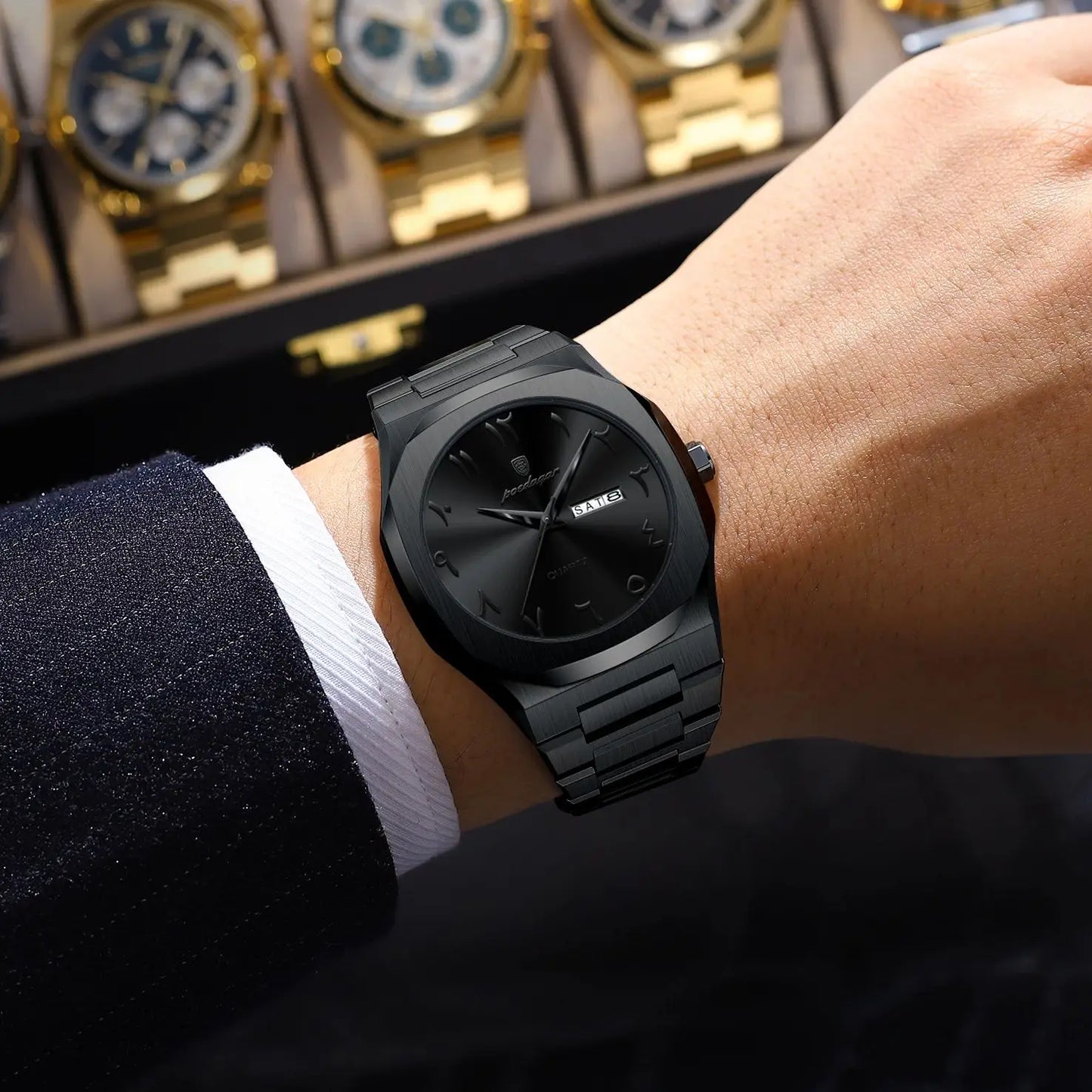 Irregular Shape Full Calendar Watch – Date & Week Display with Hidden Clasp