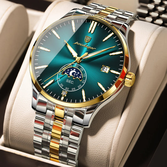 Round Business Chronograph – Slim Stainless Steel Watch with Luminous Hands & Date