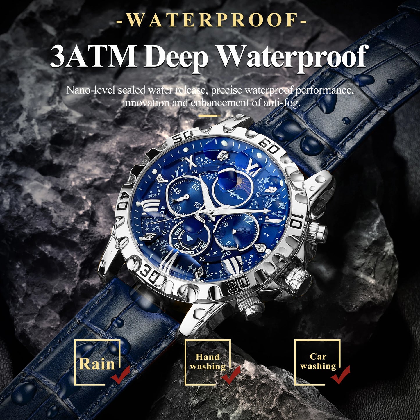 Chronograph Watch with Multiple Time Zone – Leather Strap & Sapphire Crystal