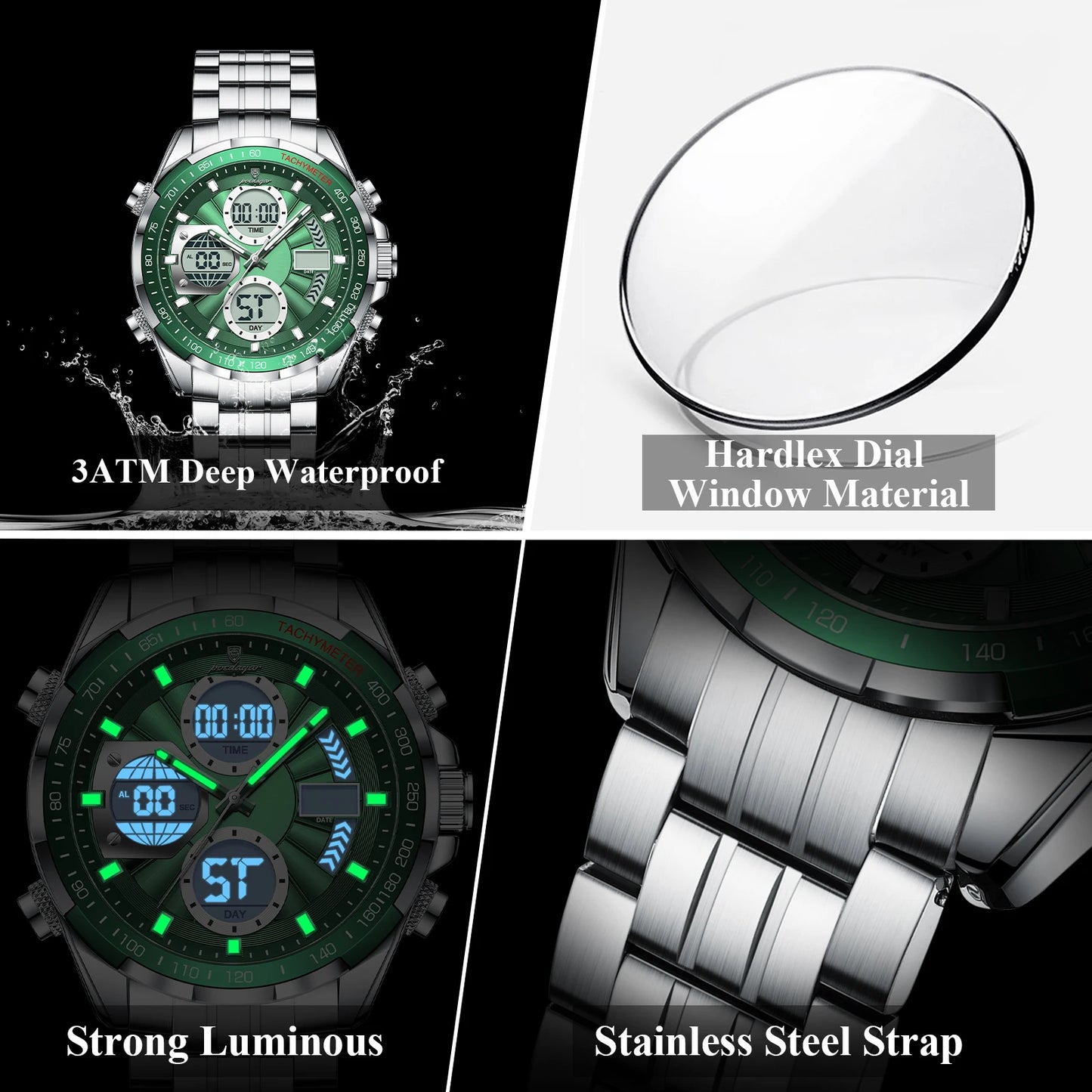 Dual Time Chronograph Watch – Analog-Digital Display with LED & Full Calendar