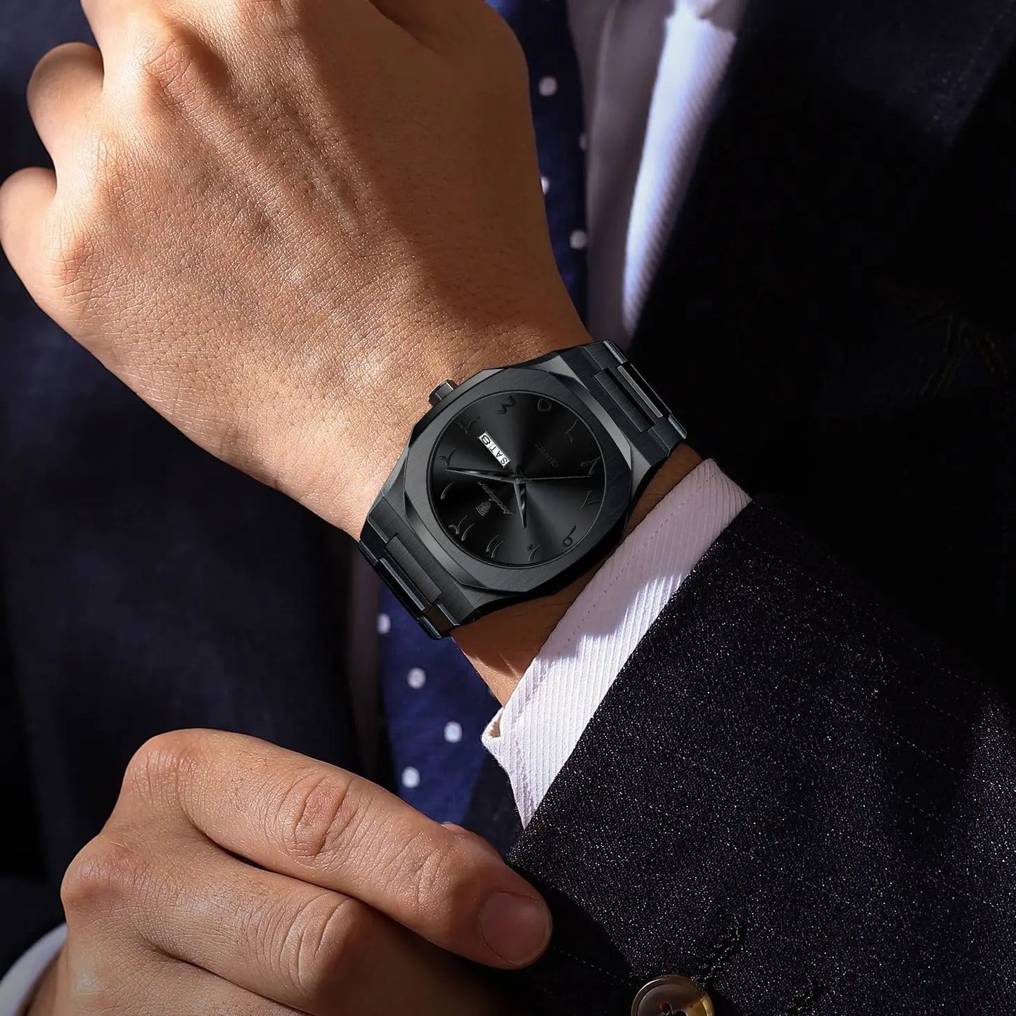 Irregular Shape Full Calendar Watch – Date & Week Display with Hidden Clasp