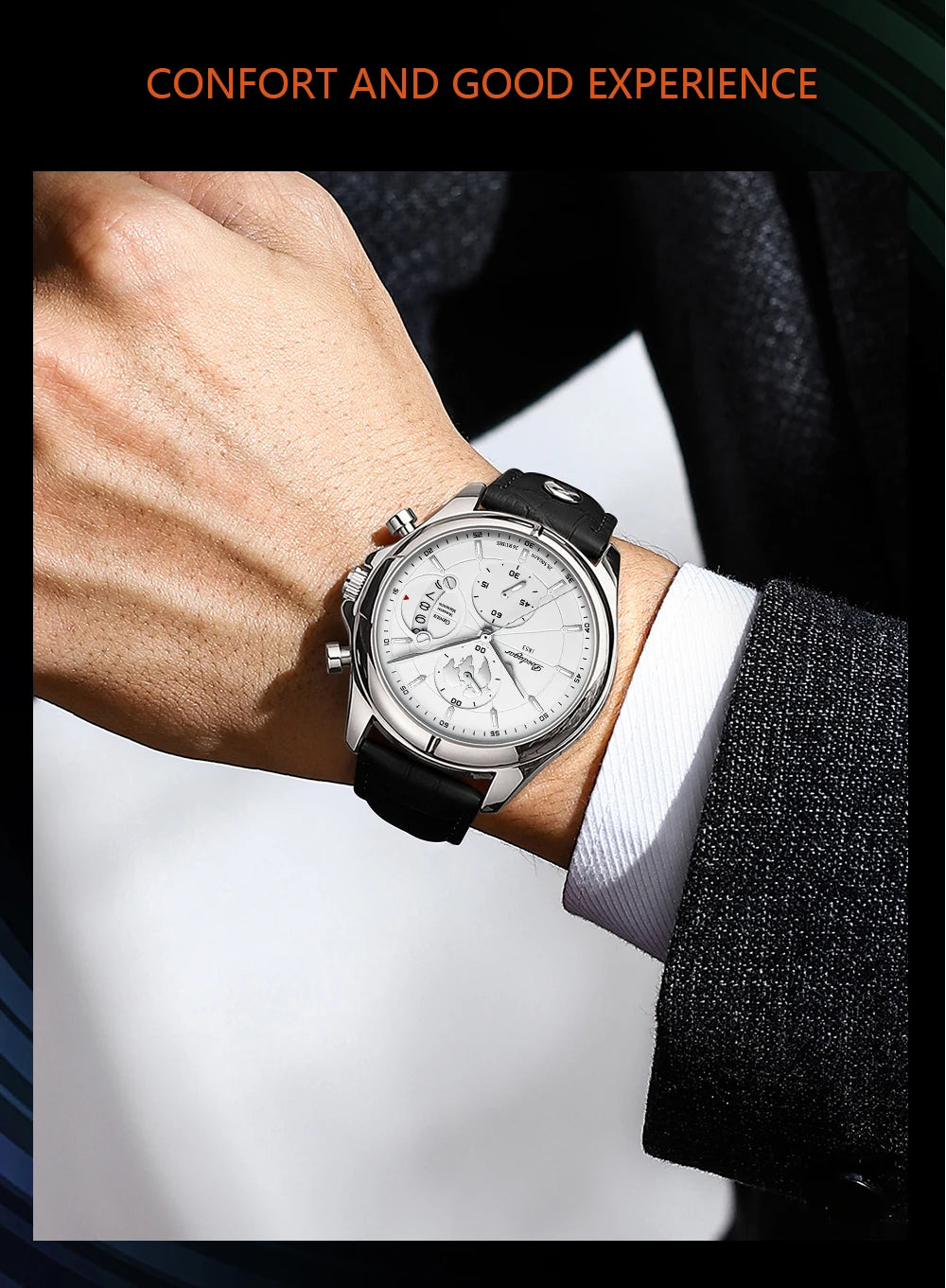 Chronograph Leather Watch – Full Calendar & Luminous Dial