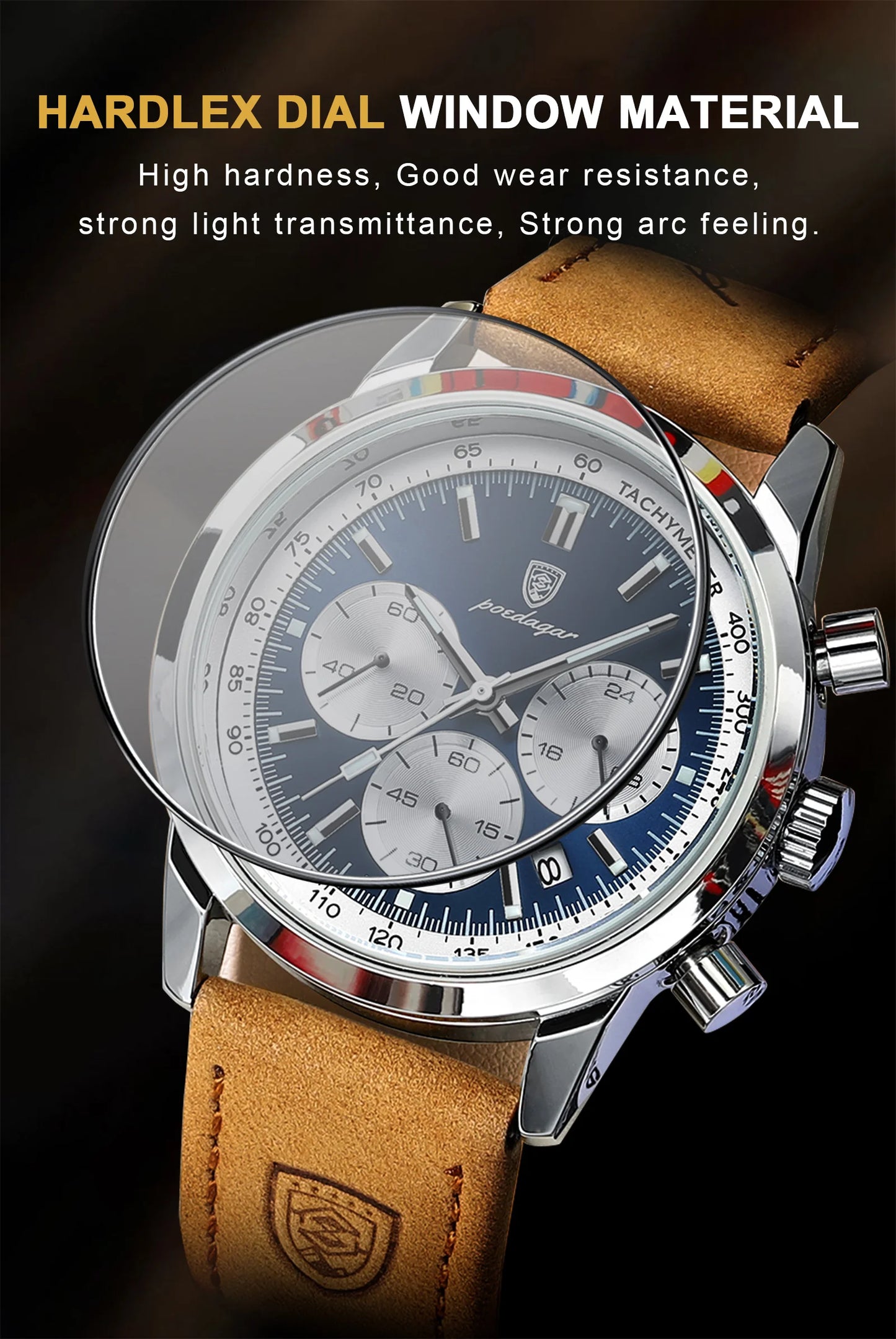 Chronograph Leather Watch – Full Calendar with Luminous Dial