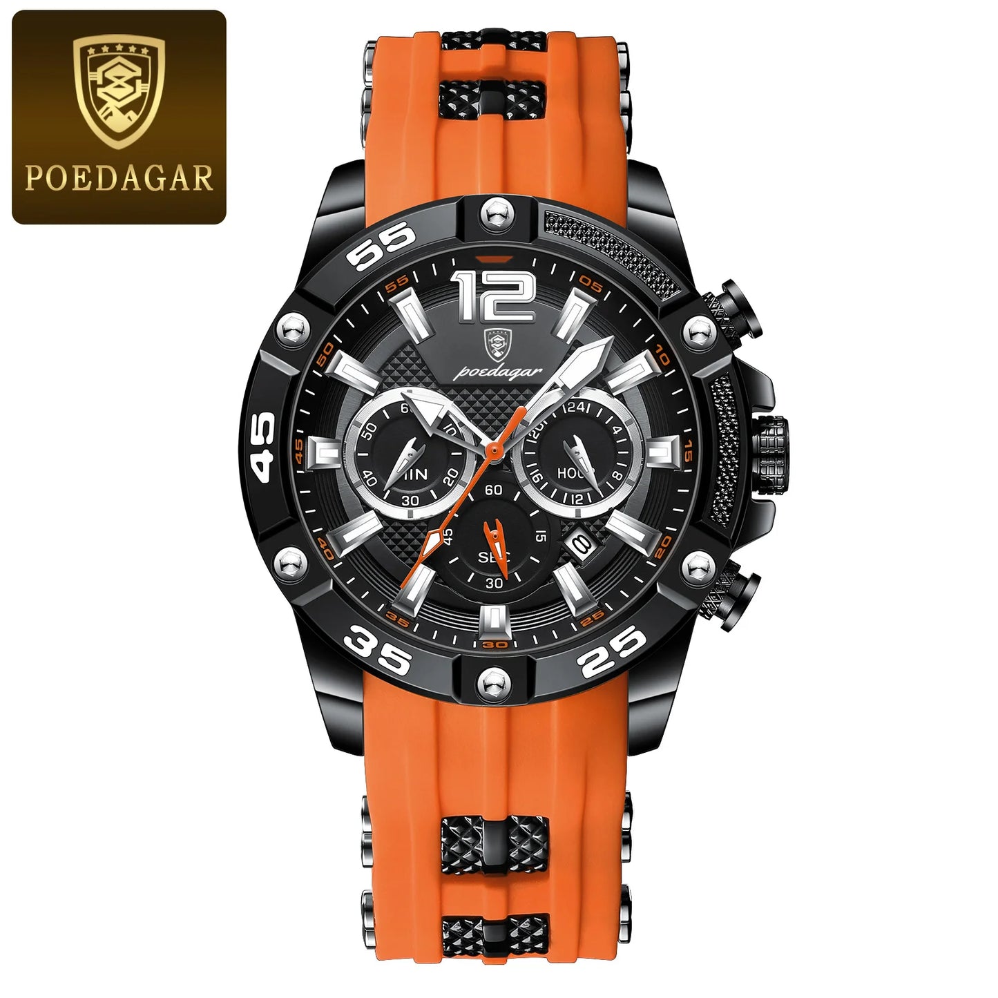 Large Chronograph Sport Watch – Luminous Dial with Silicone Strap & Date