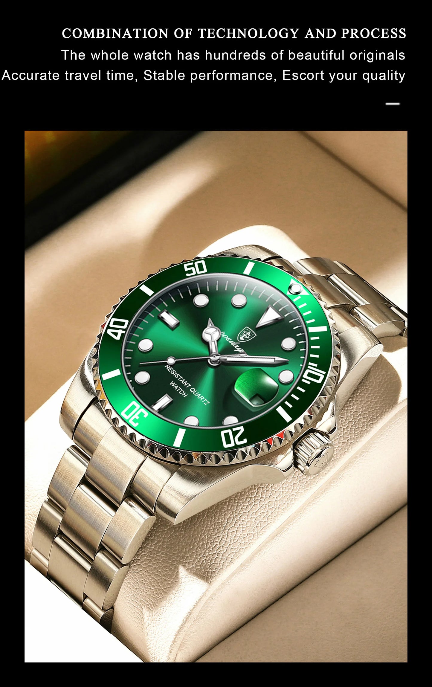 Full Calendar Business Watch – Luminous Dial with Stainless Steel Bracelet