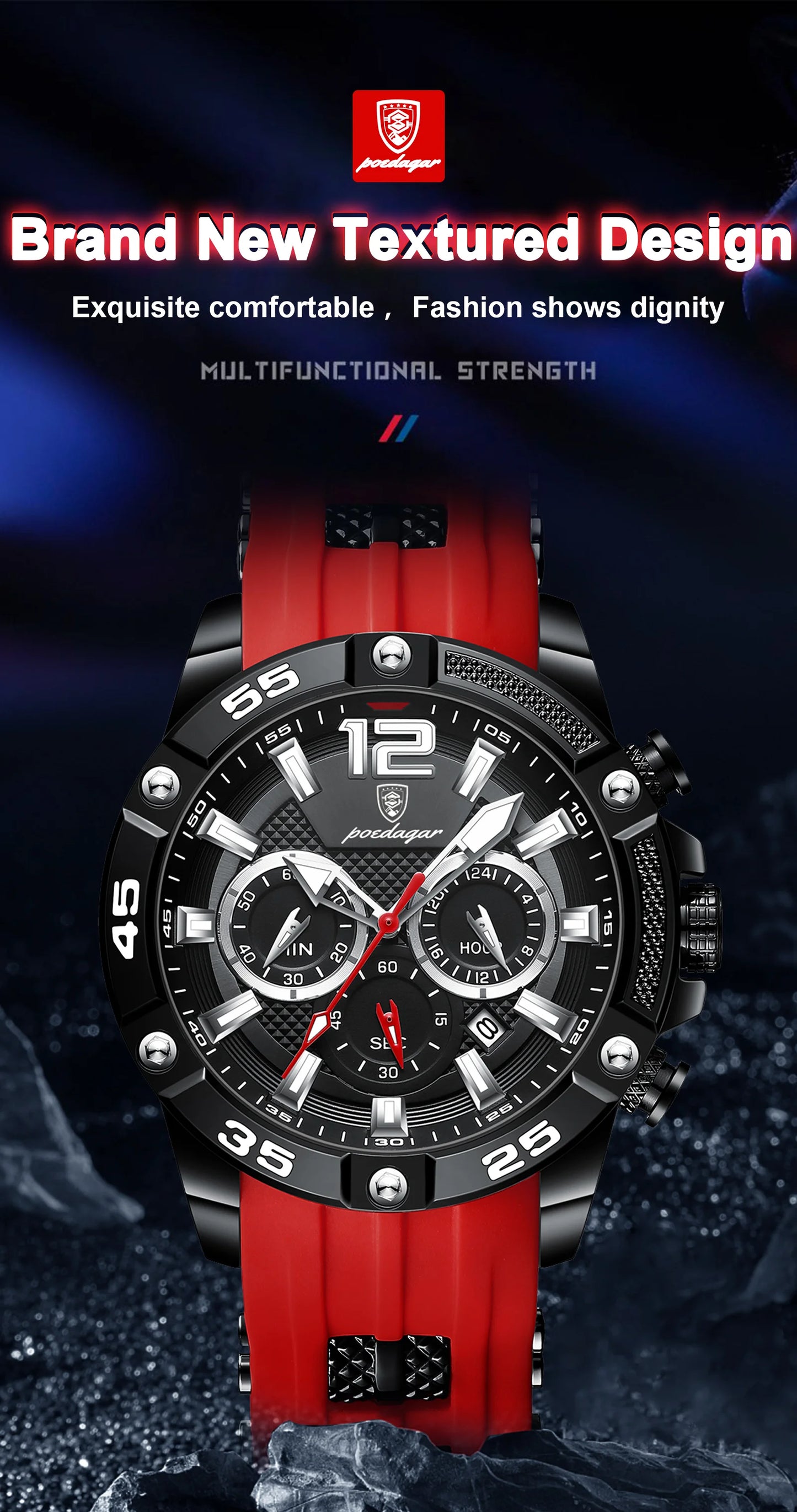 Large Chronograph Sport Watch – Luminous Dial with Silicone Strap & Date