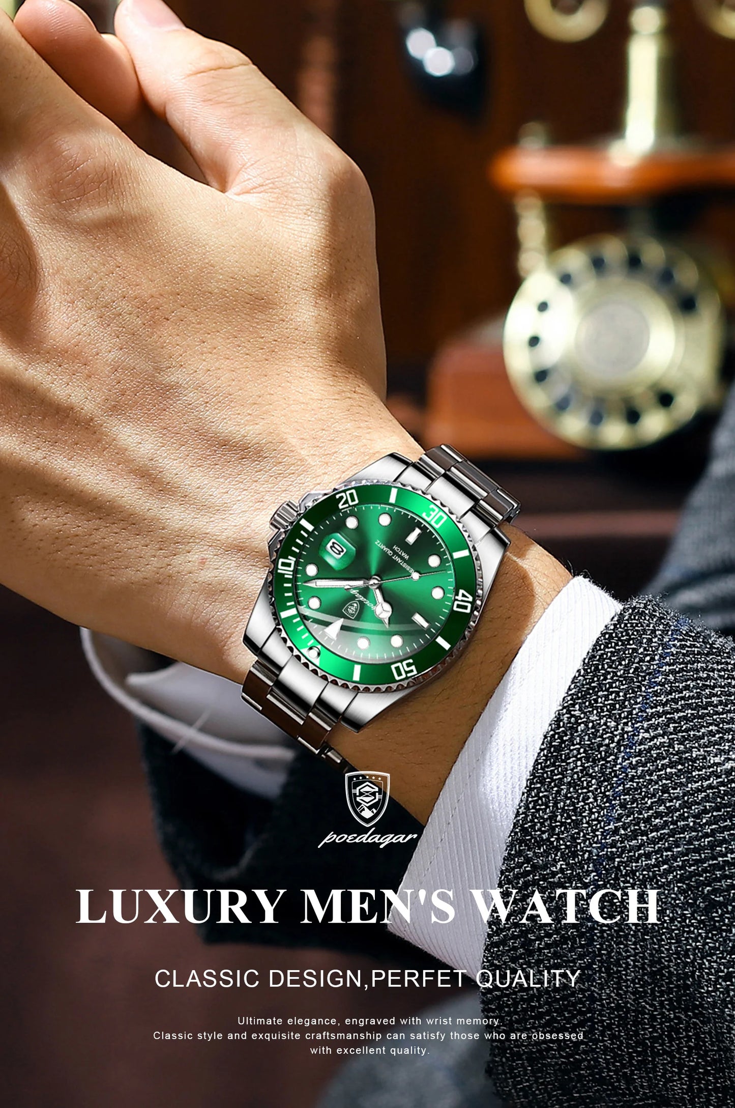 Full Calendar Business Watch – Luminous Dial with Stainless Steel Bracelet