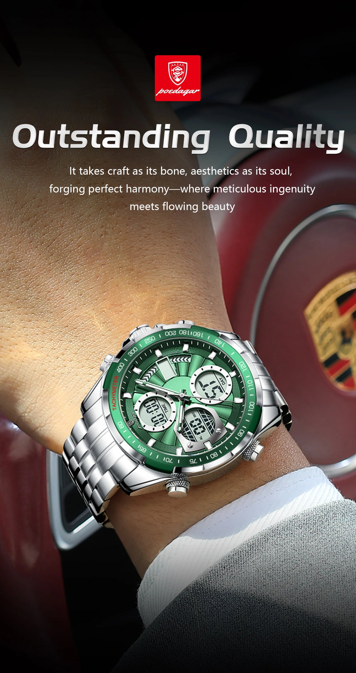 Dual Time Chronograph Watch – Analog-Digital Display with LED & Full Calendar