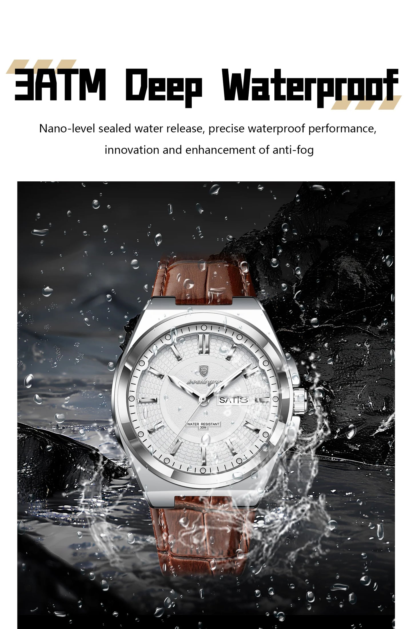 Full Calendar Leather Watch – Luminous Dial with Date & Week Display
