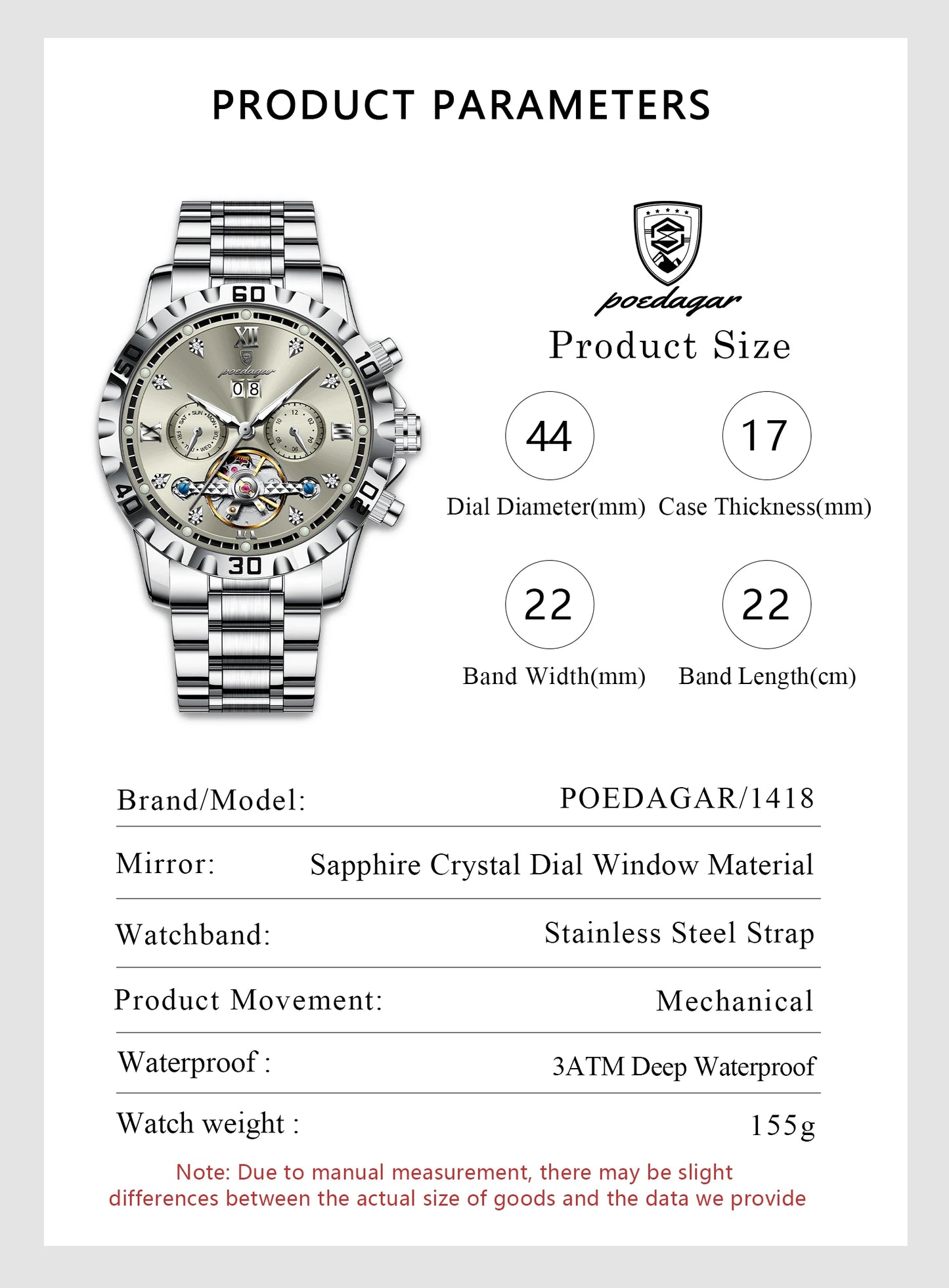 Automatic Tourbillon Style Watch – Sapphire Crystal with Week Display & Hidden Clasp