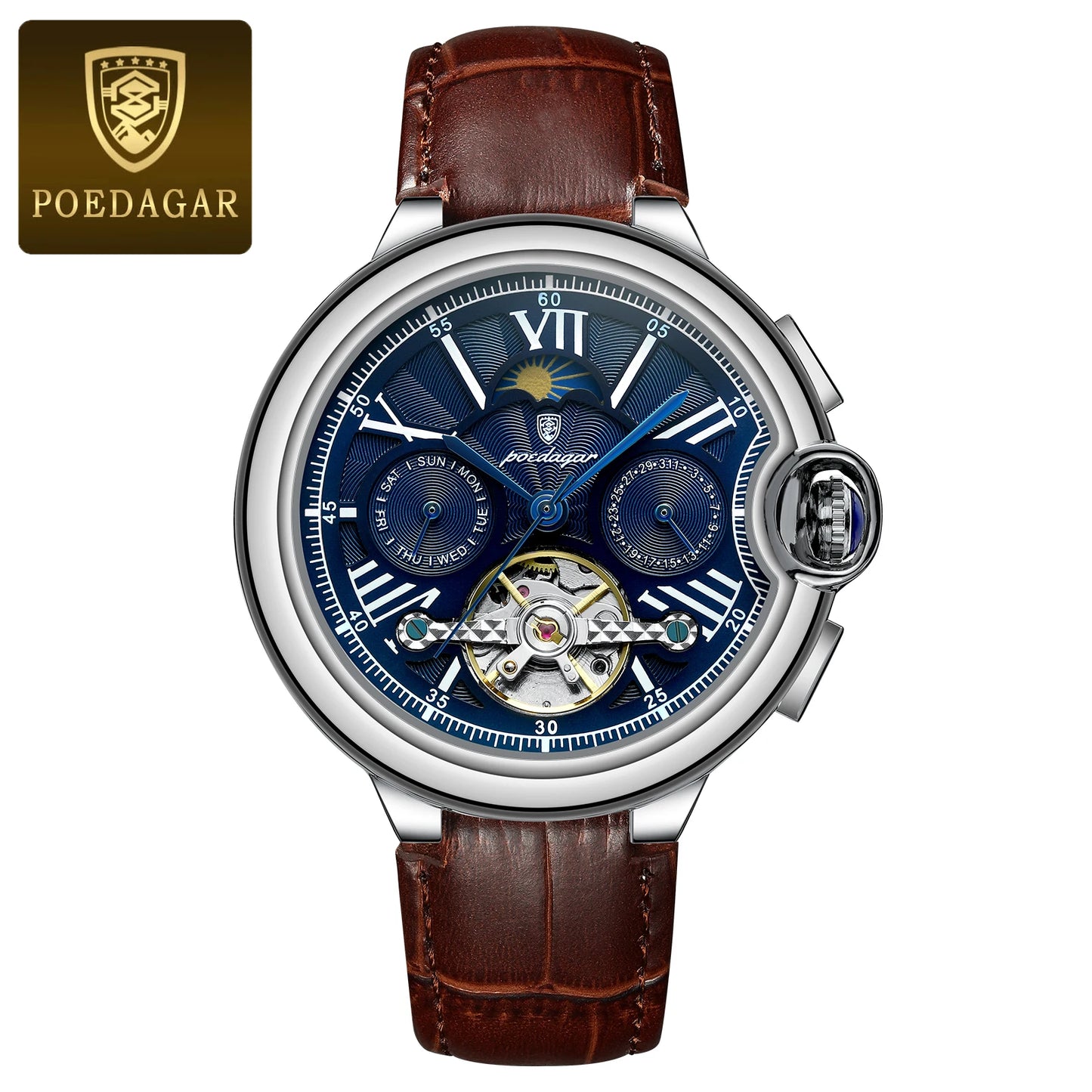 Automatic Skeleton Watch – Tourbillon Style with Moon Phase & Full Calendar