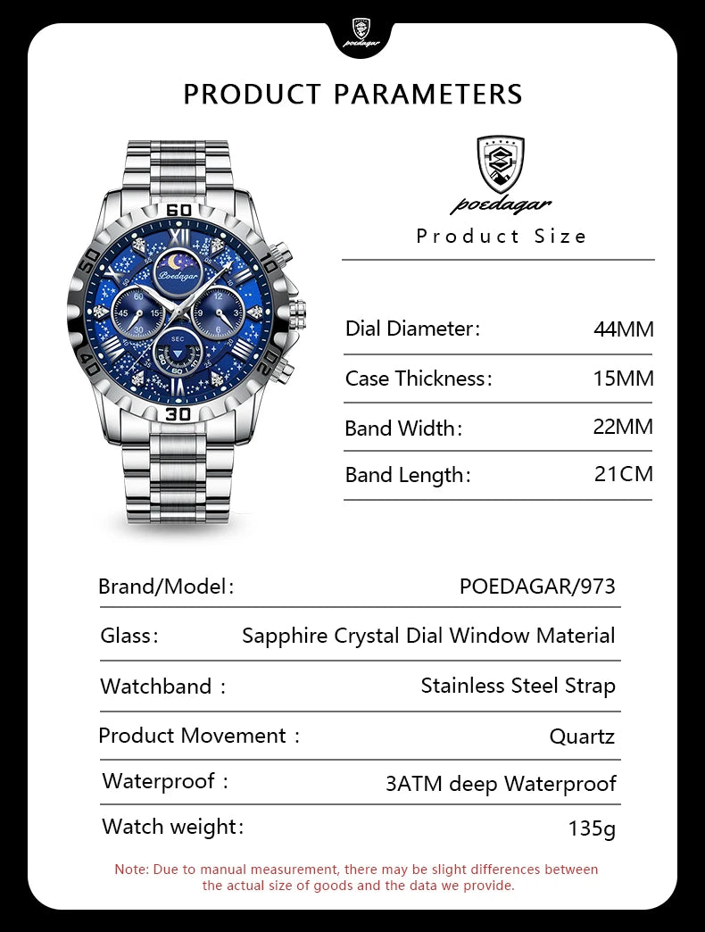 Chronograph Watch with Multiple Time Zone – Roman Numeral Dial & Sapphire Crystal