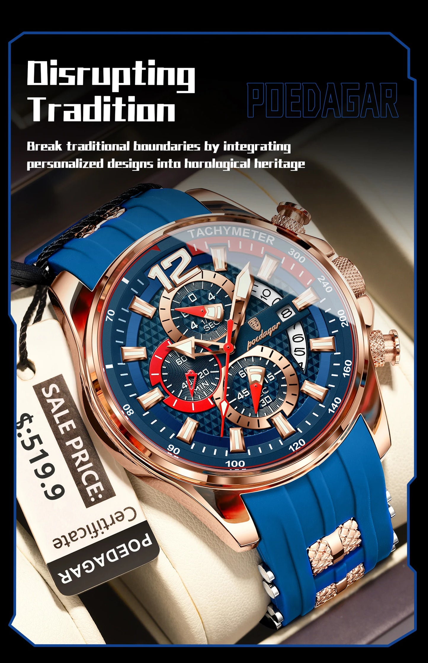 Chronograph Sport Watch – Large Arabic Dial with Silicone Strap & Full Calendar