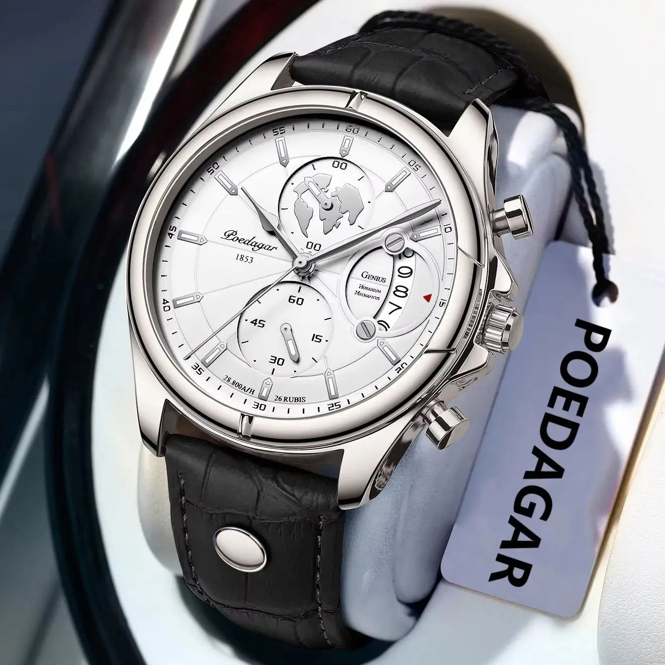 Chronograph Leather Watch – Full Calendar & Luminous Dial
