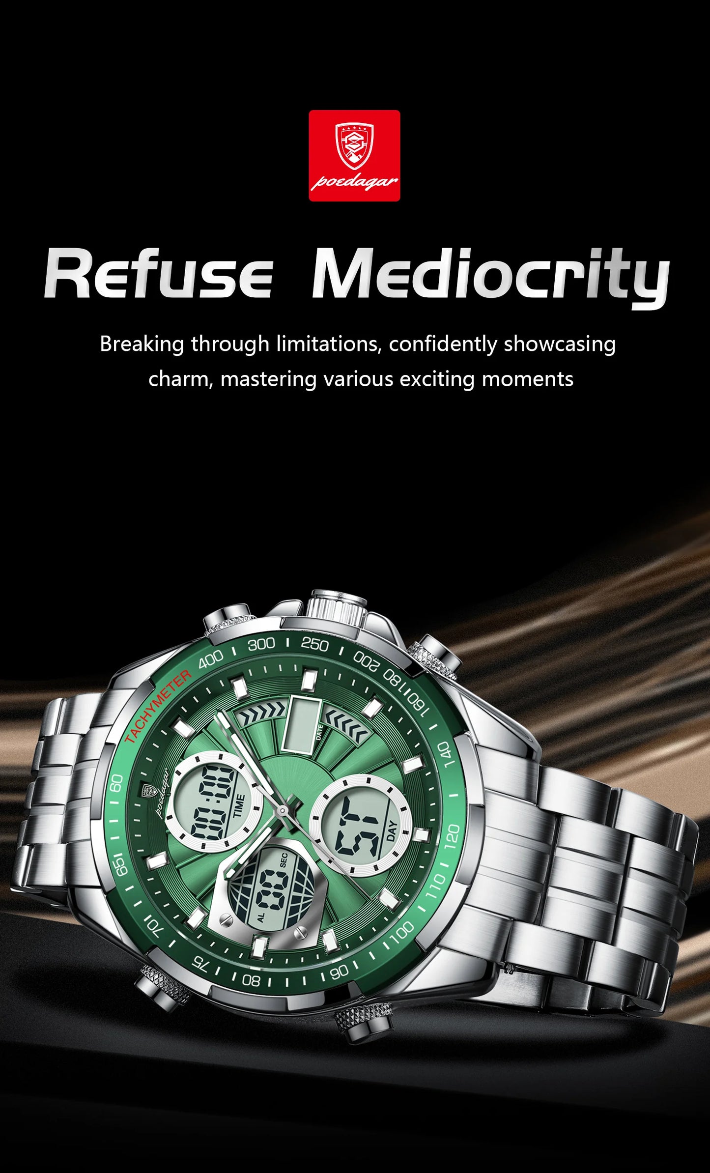 Dual Time Chronograph Watch – Analog-Digital Display with LED & Full Calendar