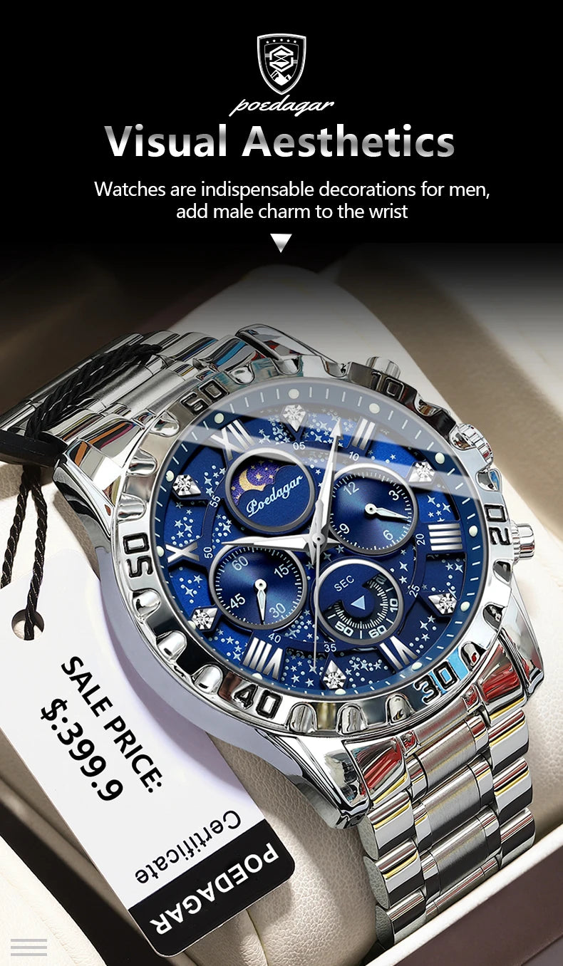 Chronograph Watch with Multiple Time Zone – Roman Numeral Dial & Sapphire Crystal