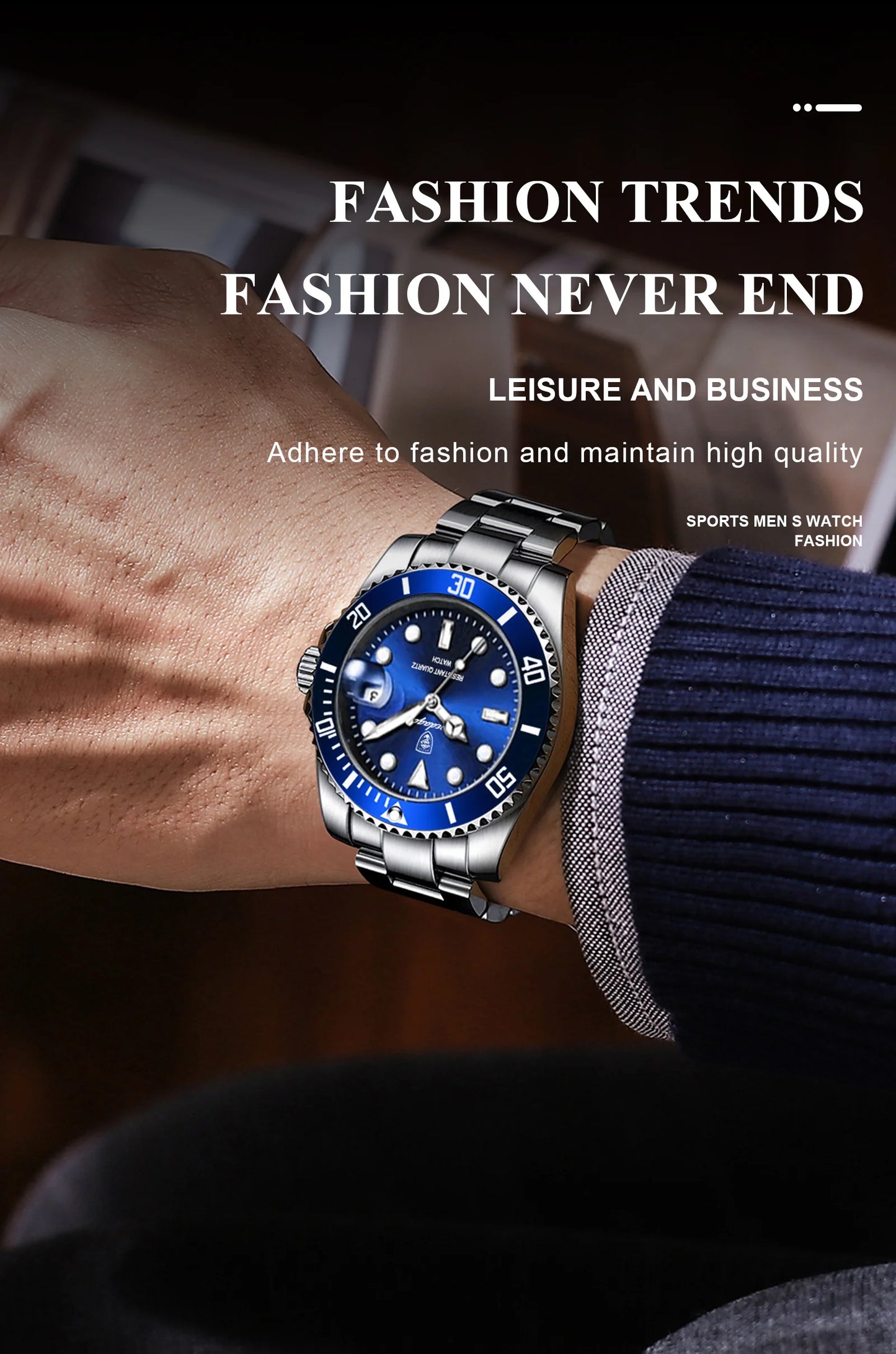 Full Calendar Business Watch – Luminous Dial with Stainless Steel Bracelet