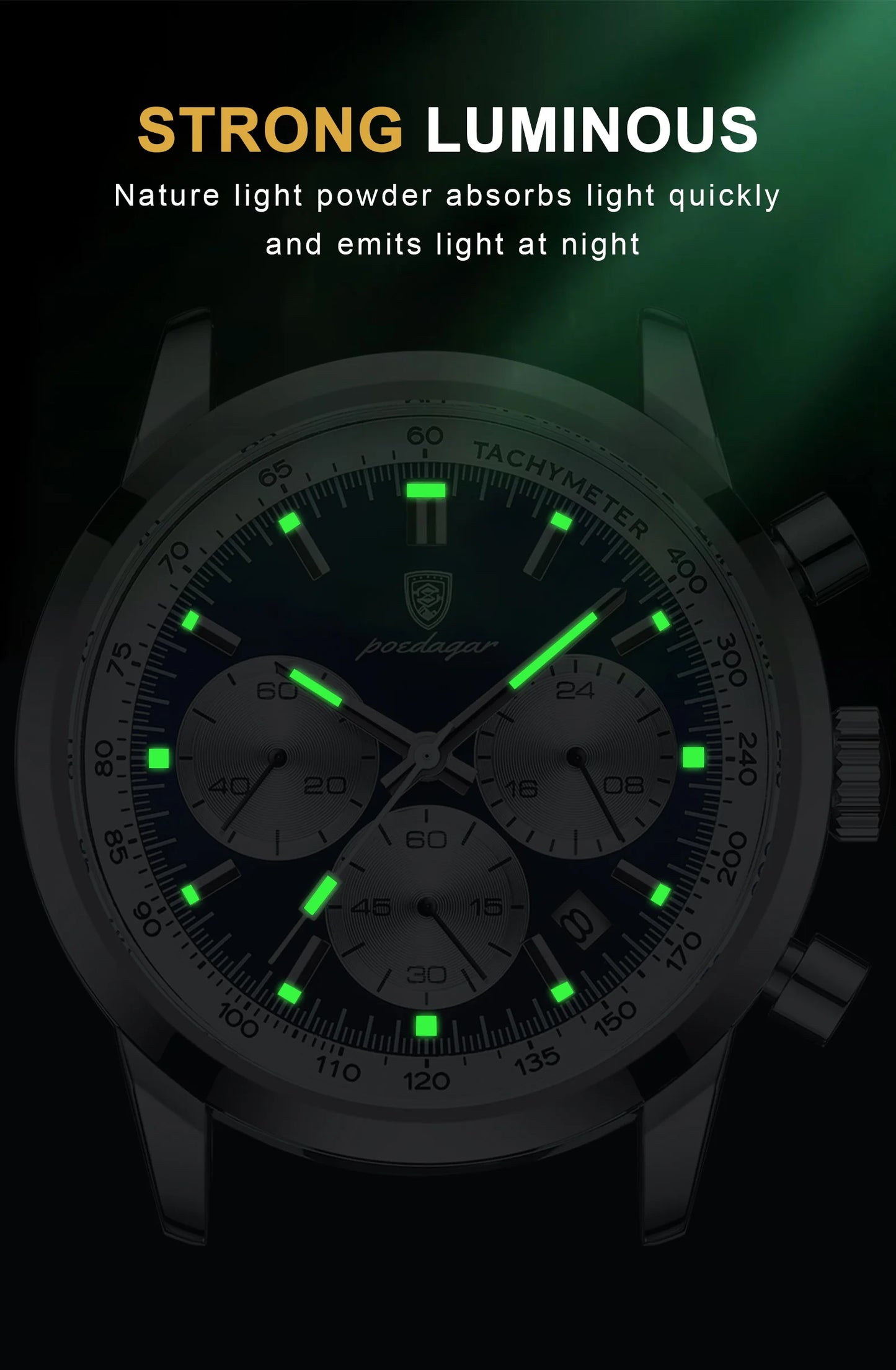 Chronograph Leather Watch – Full Calendar with Luminous Dial