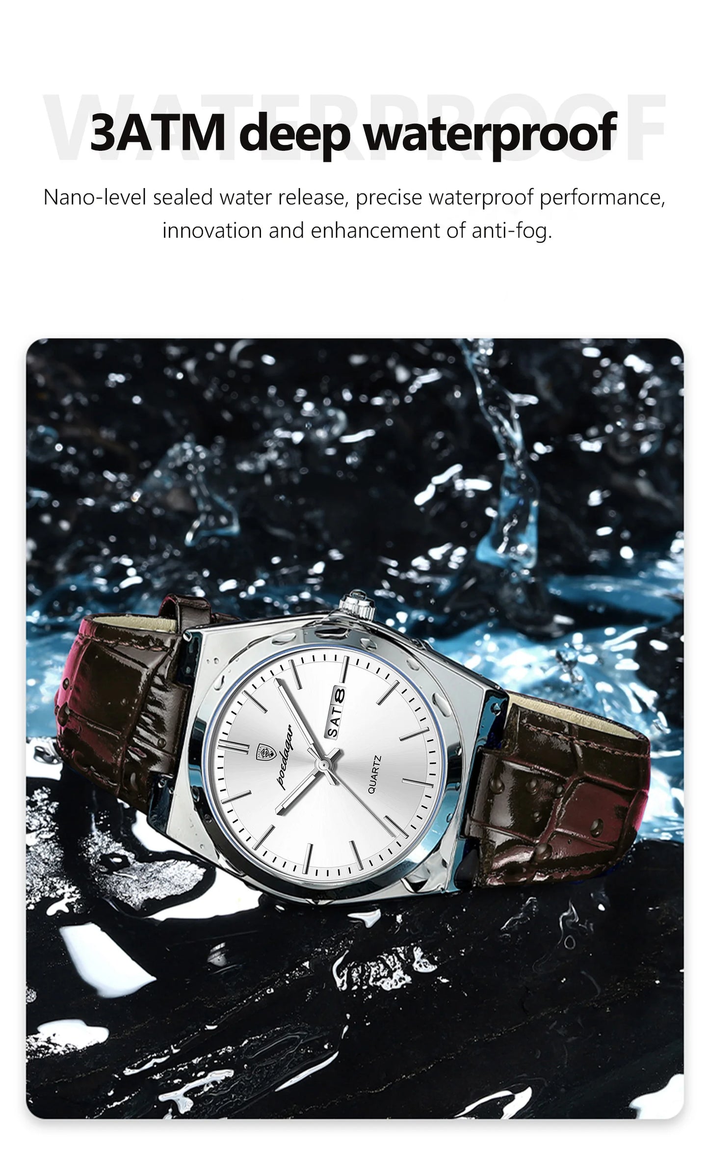 Full Calendar Leather Watch – Luminous Dial with Date, Week & Classic Buckle