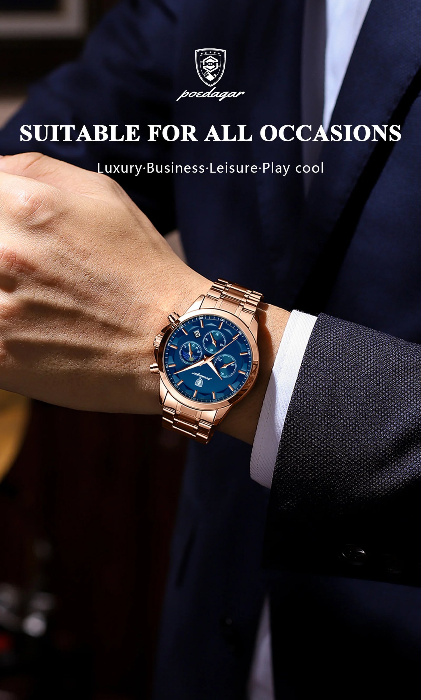 Moon Phase Full Calendar Watch – Luminous Dial with Stainless Steel Bracelet