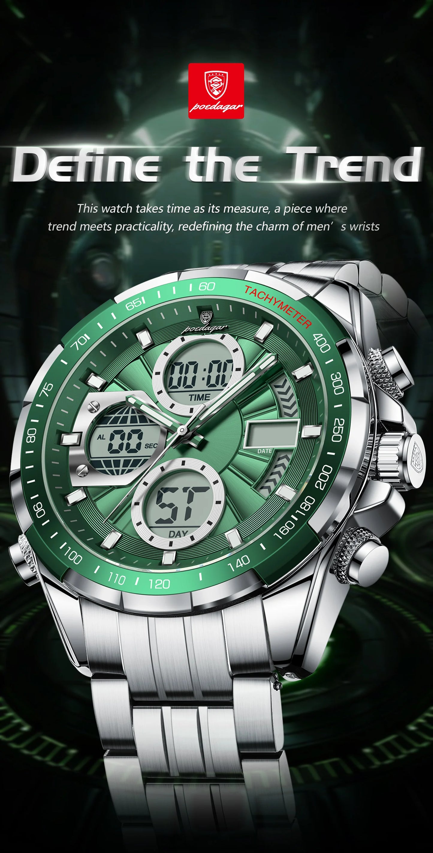 Dual Time Chronograph Watch – Analog-Digital Display with LED & Full Calendar