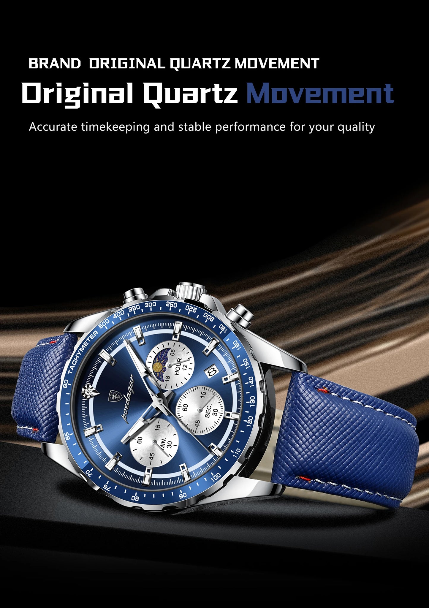 Leather Chronograph Watch – Luminous Dial with Date