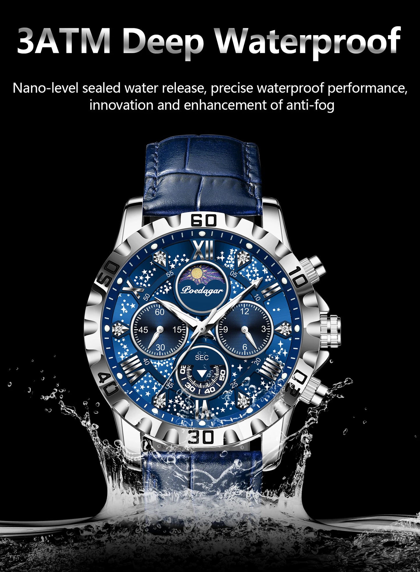 Chronograph Watch with Multiple Time Zone – Leather Strap & Sapphire Crystal