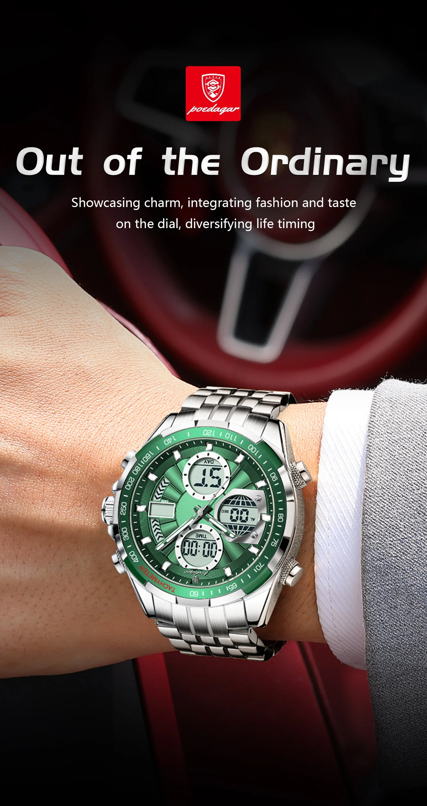 Dual Time Chronograph Watch – Analog-Digital Display with LED & Full Calendar