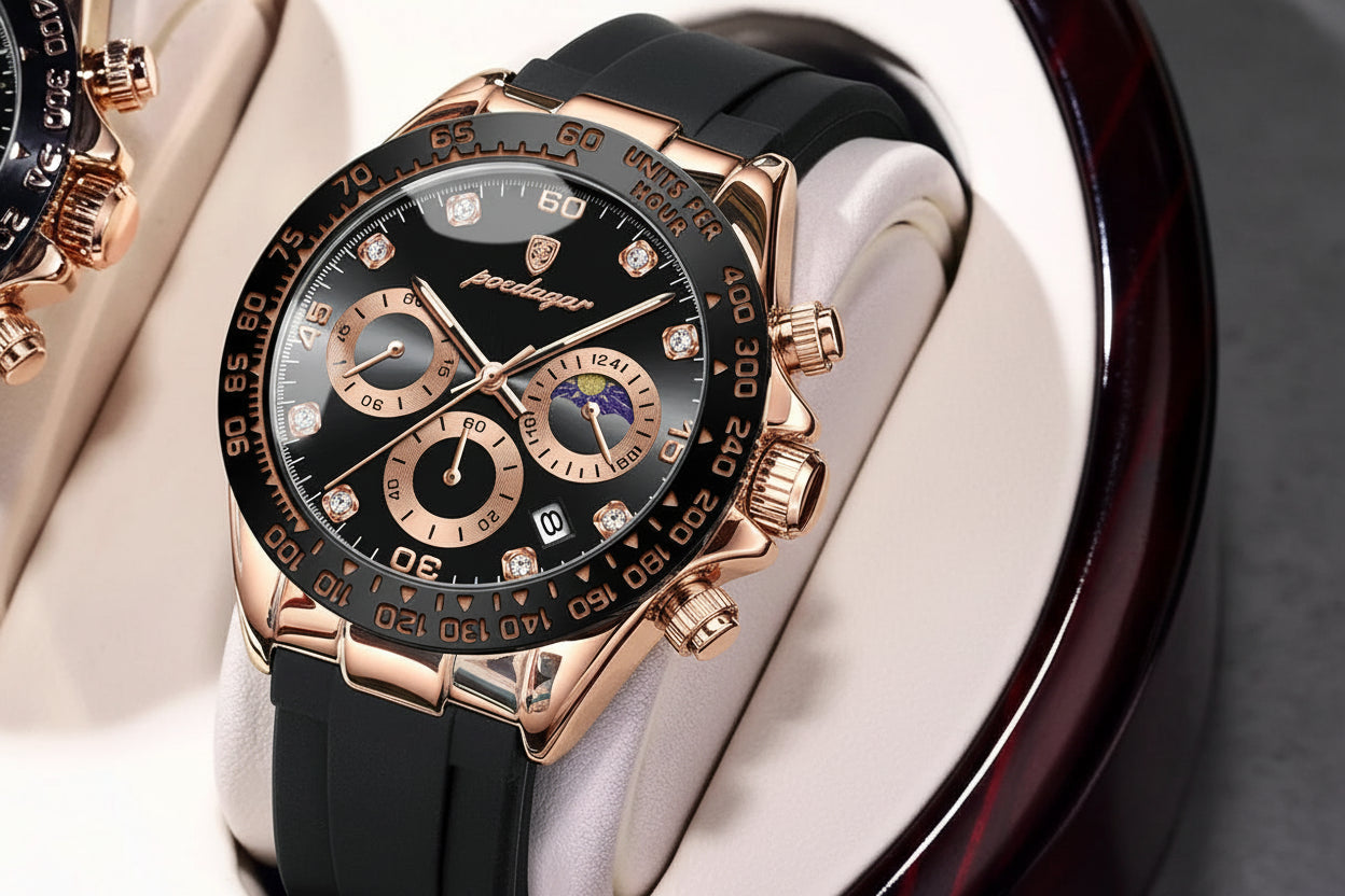 Chronograph Watch with Bamboo Strap – Luminous Dial & Date